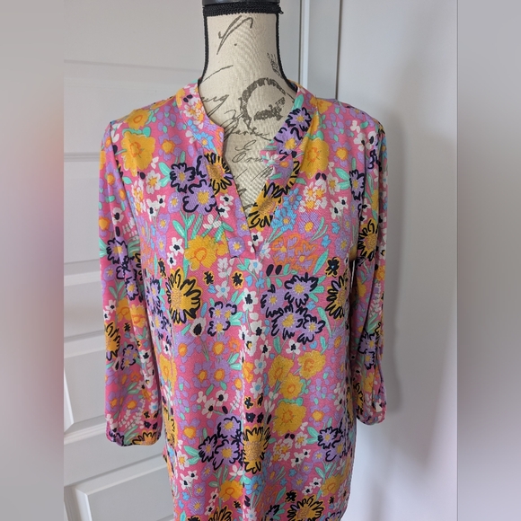 Dear Scarlett Pink and Yellow Floral Blouse Size L - Picture 2 of 8